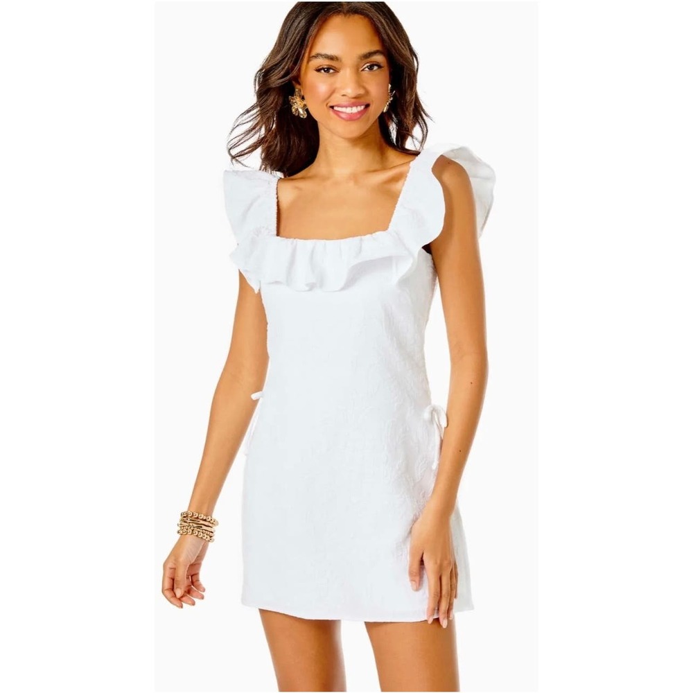 Lilly Pulitzer Zoya White Ruffle-Trim Sleeveless Romper